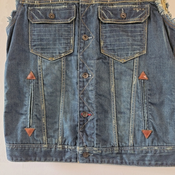 VTG GUESS Los Angeles Mens  Rigid Denim Vest Sz L Biker Streetwear Motorcycle - Picture 6 of 12